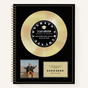 Gold Disc Vinyl Black Graduation Guest Book