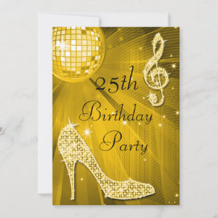 Gold Disco Ball and Heels 25th Birthday Invitation