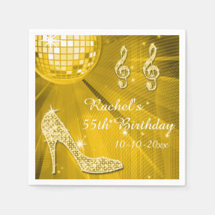 Gold Disco Ball and Heels 55th Birthday Napkin