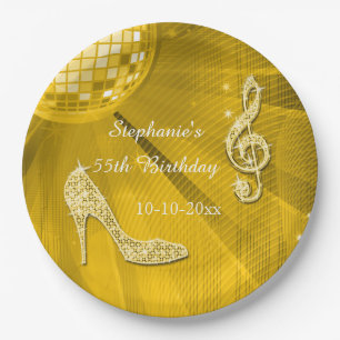 Gold Disco Ball and Heels 55th Birthday Paper Plate