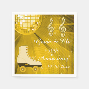 Gold Disco Ball and Roller Skates 30th Anniversary Napkin