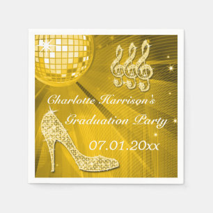 Gold Disco Ball and Sparkle Heels Graduation Napkin