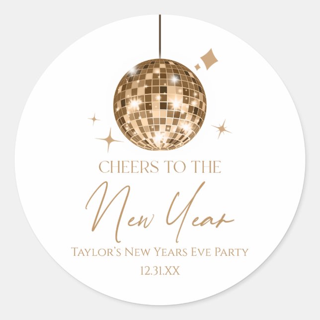 Gold Disco Ball Cheers New Years Eve Party  Classic Round Sticker (Front)