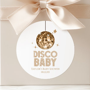 Gold Disco Ball 'Disco Baby' Baby Shower Classic Round Sticker