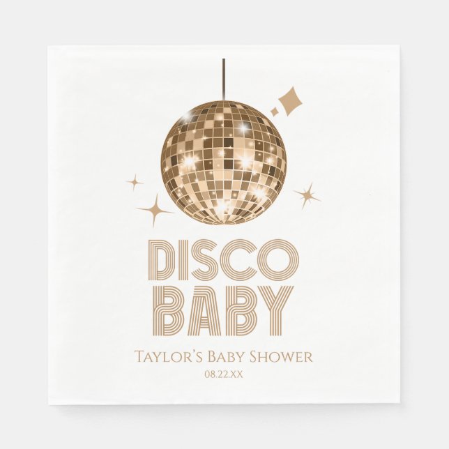 Gold Disco Ball 'Disco Baby' Baby Shower Napkin (Front)