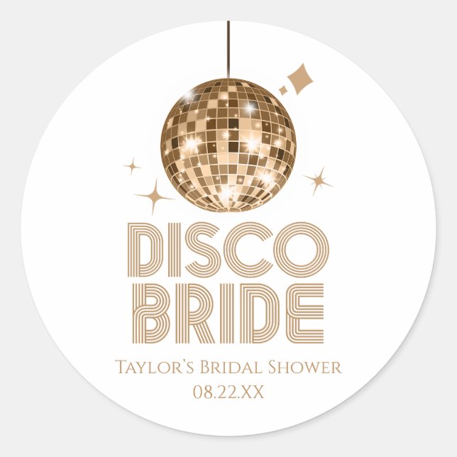 Gold Disco Ball Disco Bride Bridal Shower Classic Round Sticker (Front)