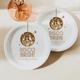 Gold Disco Ball Disco Bride Bridal Shower Paper Plate