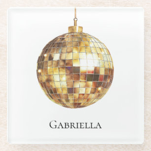 Gold Disco Ball Glass Coaster