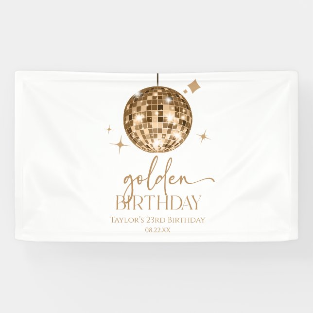 Gold Disco Ball  Golden Birthday Party Banner (Horizontal)