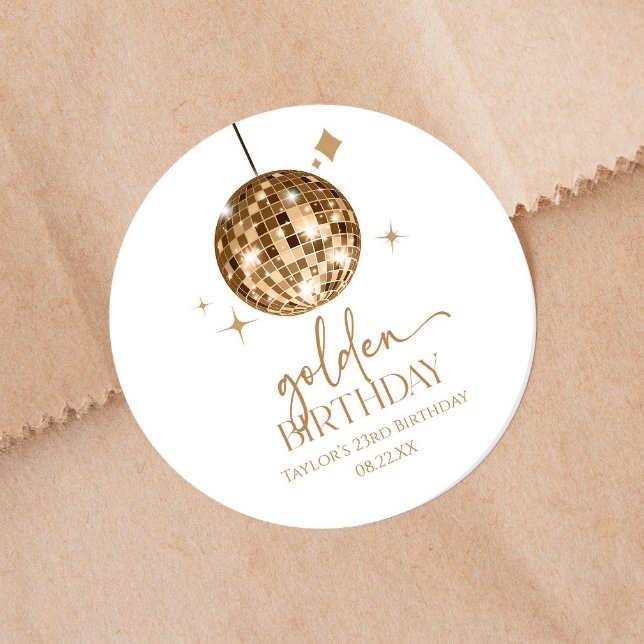 Gold Disco Ball Golden Birthday Party Classic Round Sticker (Creator Uploaded)