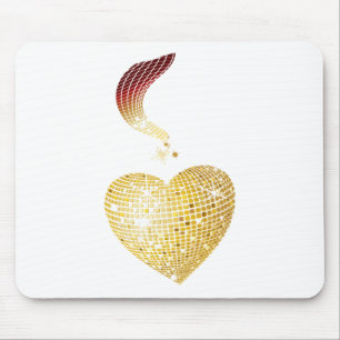 Gold Disco Ball Heart Mouse Pad