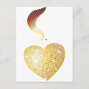Gold Disco Ball Heart Postcard