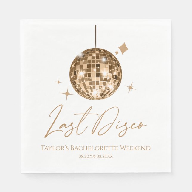 Gold Disco Ball Last Disco Bachelorette Party Napkin (Front)