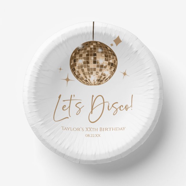 Gold Disco Ball Let's Disco Birthday Party Paper Plate (Front)