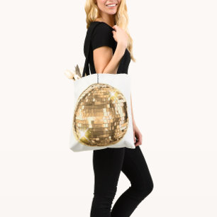 Gold Disco Ball Motif, Retro 70s Theme, Girly Tote Bag