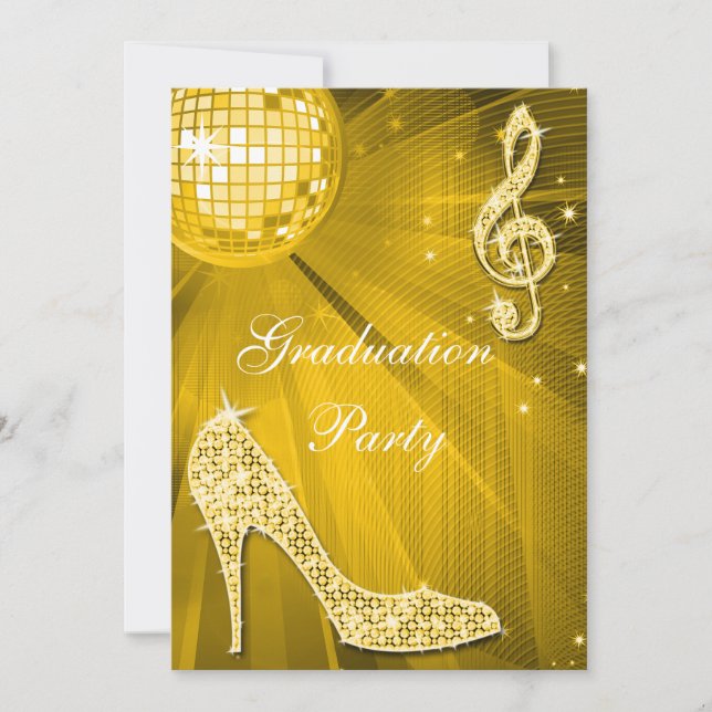 Gold Disco Ball Sparkle Heels Graduation Invitation (Front)