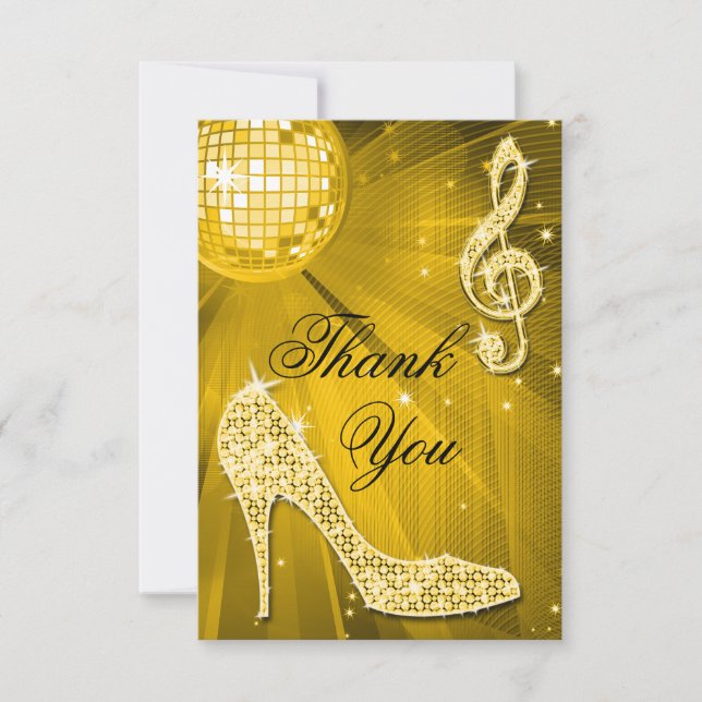 Gold Disco Ball Sparkle Heels Thank You Card (Front)