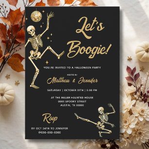 Gold Disco Dancing Skeleton Halloween Party  Invitation