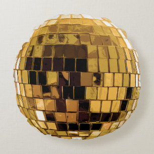 Gold Disco Disco Ball Round Pillow