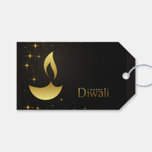 Gold Diwali with Diya and Stars Gift Tags
