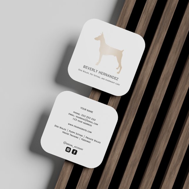 Gold Doberman Dog Walker Trainer Puppy sitting    Square Business Card (Creator Uploaded)