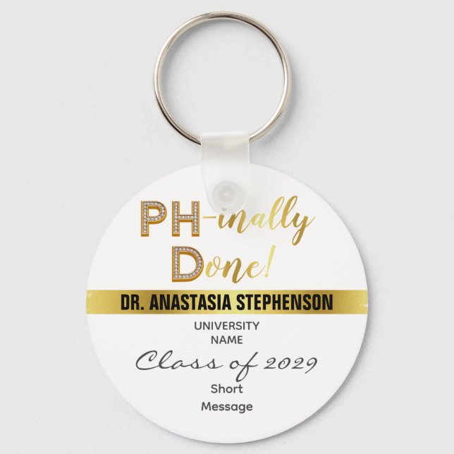 Gold Doctorate PhD Degree Graduation Party Favour Keychain (Front)