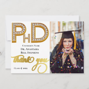 Gold Doctorate PhD Graduation Photo Thank You Card