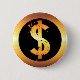 GOLD DOLLAR SIGN 2 INCH ROUND BUTTON