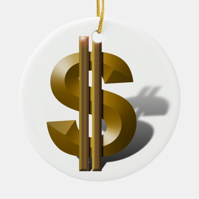 Gold Dollar Sign Ceramic Ornament (Front)