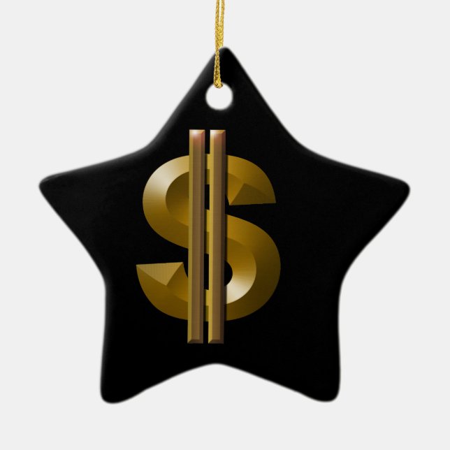 Gold Dollar Sign Ceramic Ornament (Front)