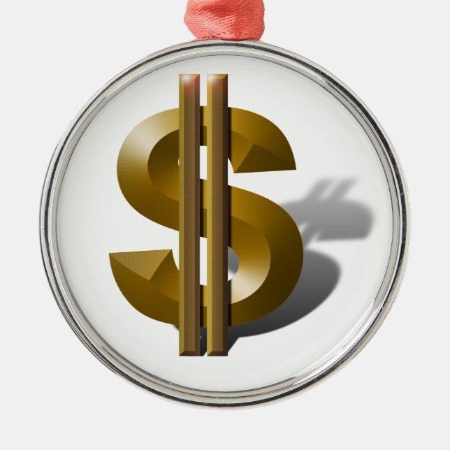 Gold Dollar Sign Metal Ornament (Front)