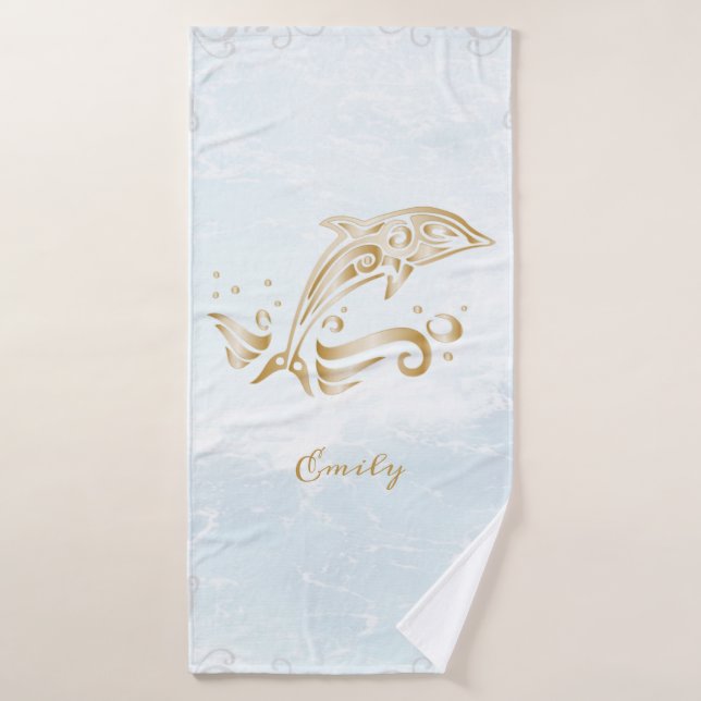 Gold Dolphin Personalized Bath Towel Set (Bath Towel)