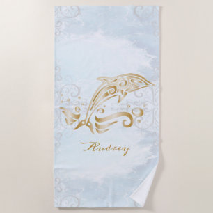 Gold Dolphin Personalized Beach Towel