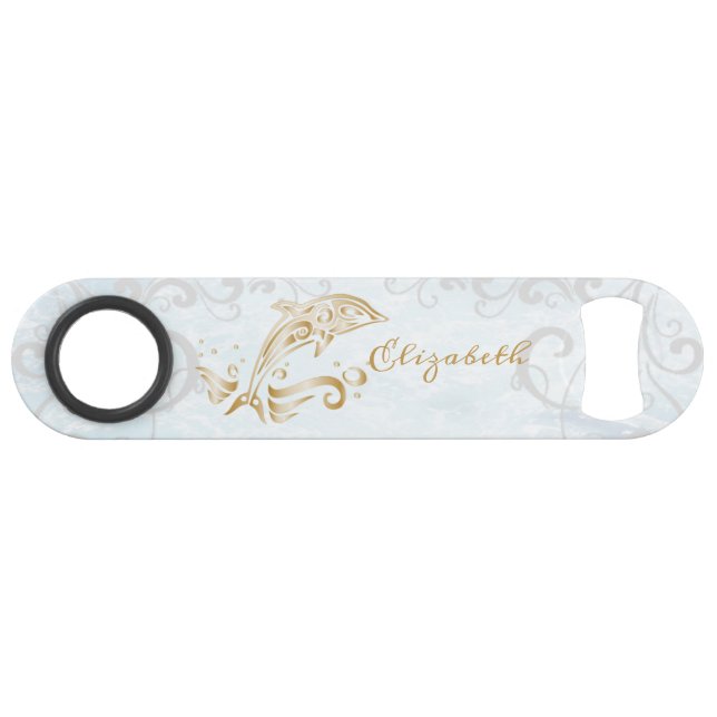 Gold Dolphin Personalized Bottle Opener Bar Key (Front (Horizontal))