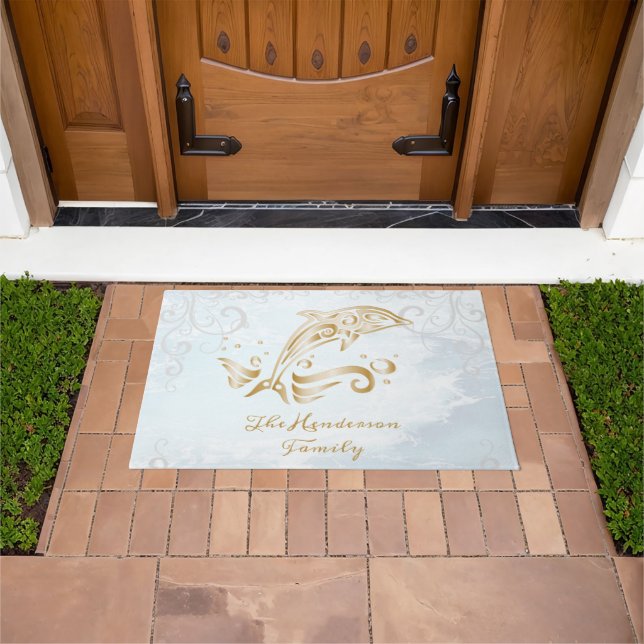 Gold Dolphin Personalized Doormat (Outdoor)