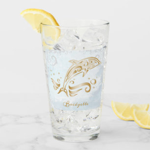 Gold Dolphin Personalized Glass Cup