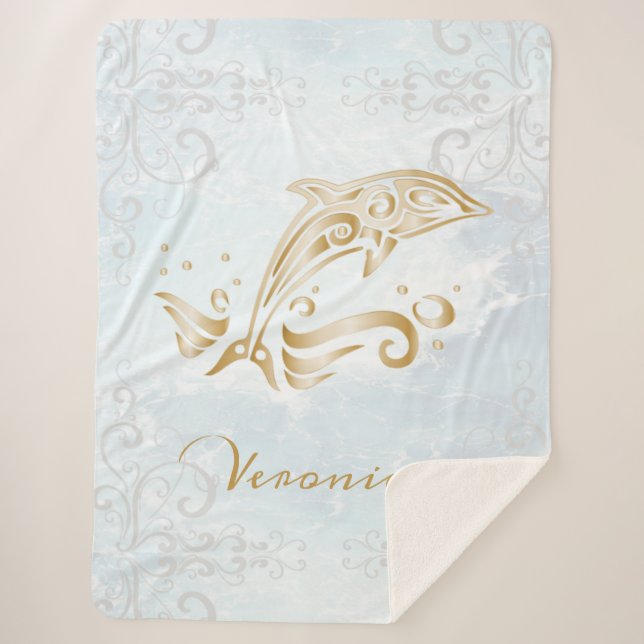 Gold Dolphin Personalized Sherpa Blanket (Front)