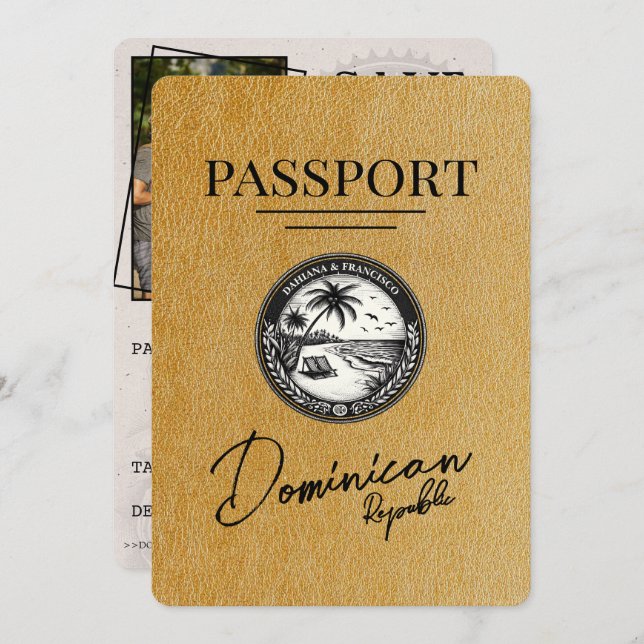 Gold Dominican Republic Passport Save The Date (Front/Back)
