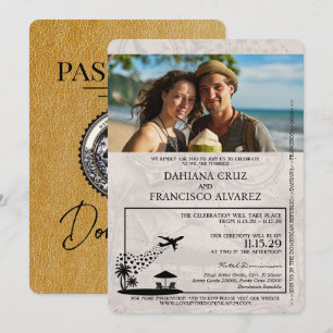 Gold Dominican Republic Passport Wedding Invitation