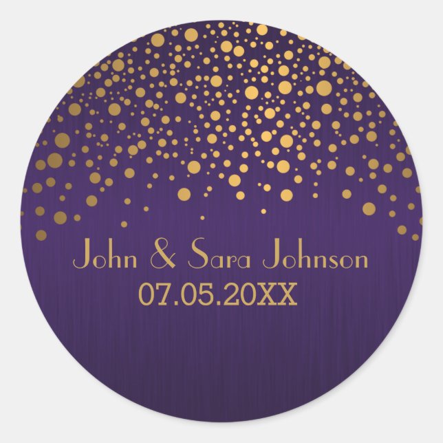 Gold Dots and Purple | Personalize Classic Round Sticker (Front)