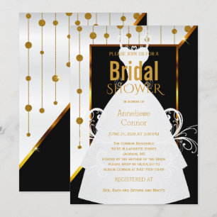 Gold Dots, Black and White Bridal Invitation