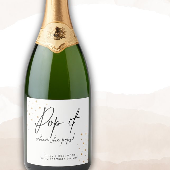 Gold Dots Black Elegant Pop It When She Pops Sparkling Wine Label (Creator Uploaded)
