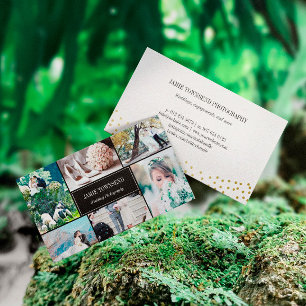 Gold Dots Black Photo Collage Photographer Business Card