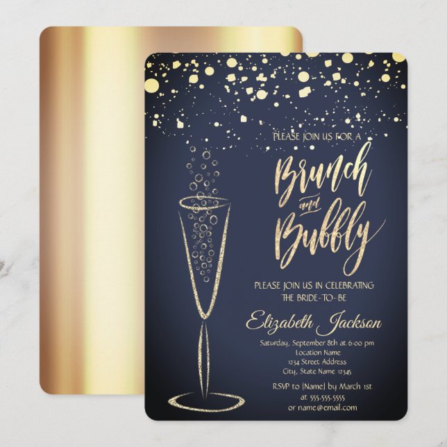 Gold Dots Champagne Glass Bridal Shower Invitation (Front/Back)