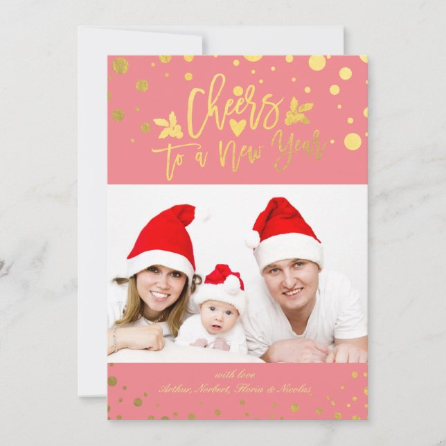 Gold Dots Cheers to New Year Script Holiday Photo (Front)