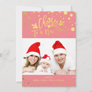 Gold Dots Cheers to New Year Script Holiday Photo