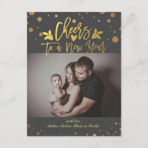 Gold Dots Cheers to New Year Script Holiday Photo