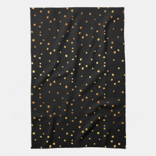 Gold Dots Confetti Faux Foil Metallic Dot Black Kitchen Towel