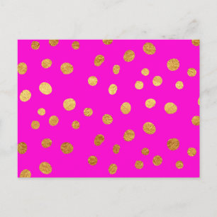 Gold Dots Faux Foil Hot Pink Magenta Pattern Postcard