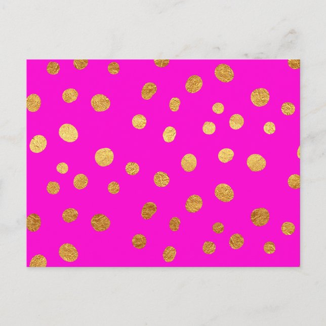 Gold Dots Faux Foil Hot Pink Magenta Pattern Postcard (Front)